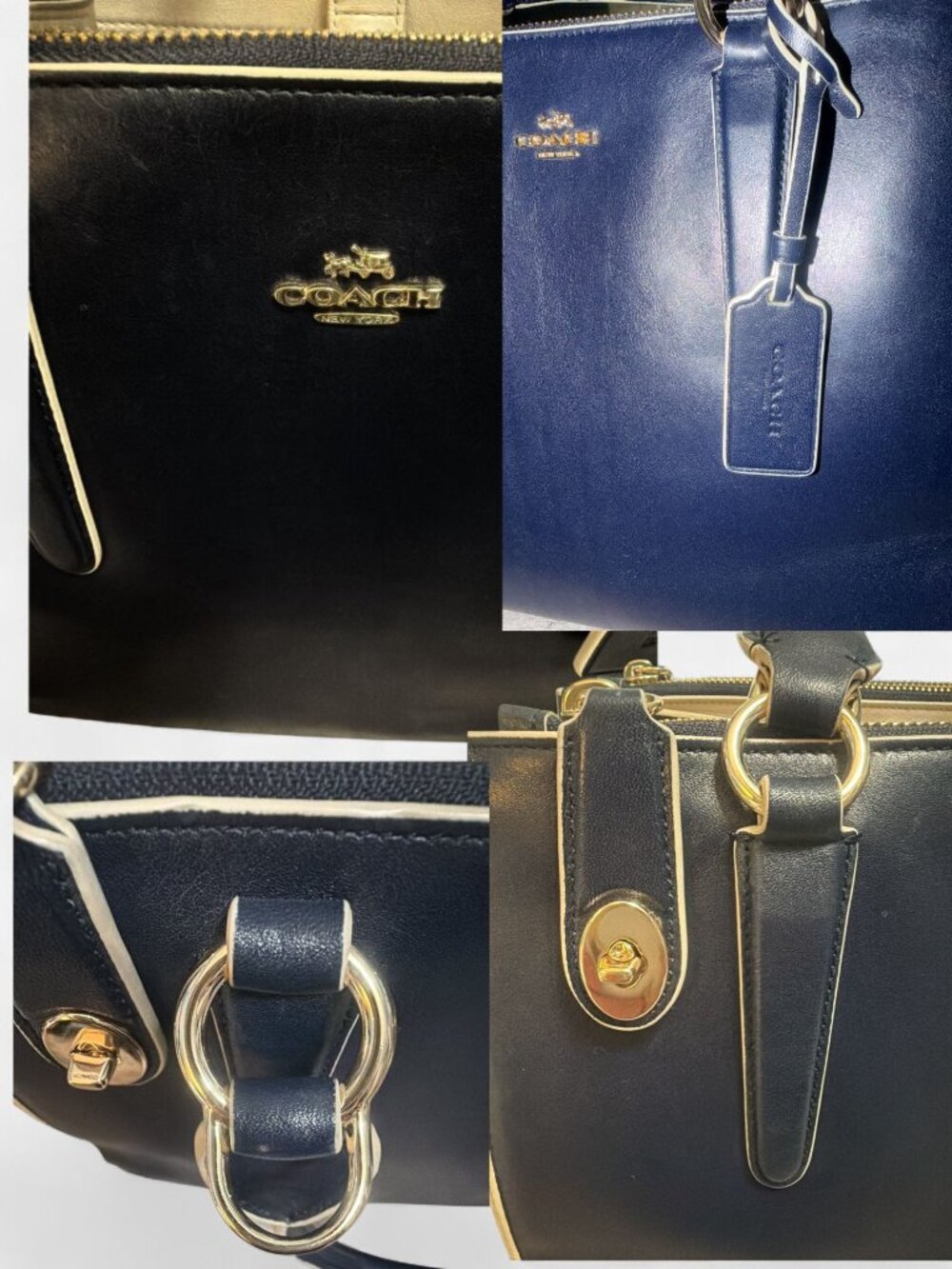 Coach Crosby Carryall 35331 Navy Chalk Colorblock Leather Satchel Gold-tone - Picture 9 of 14